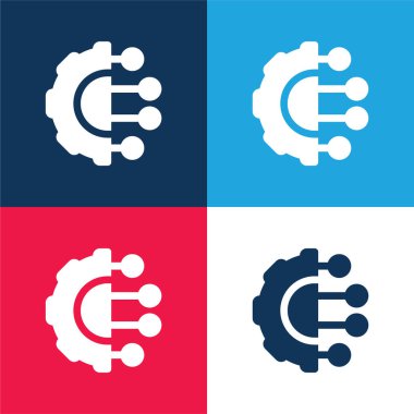 Artificial Intelligence blue and red four color minimal icon set clipart