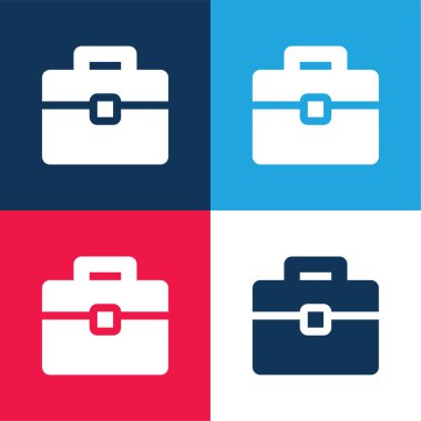 Evrak çantası mavi ve kırmızı dört renk minimal simge kümesi