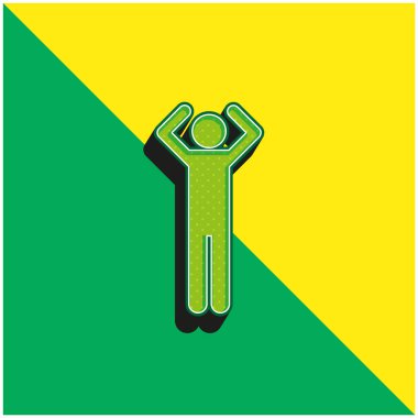 Kolları Yukarı Yeşil ve Sarı Modern 3D vektör logosuna sahip Temel Şekil