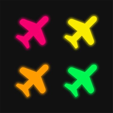 Uçak Silueti 4 renkli parlayan neon vektör simgesi