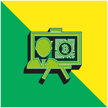 Bitcoin Sunumu Muhabir Yeşil ve Sarı 3D vektör simgesi logosu