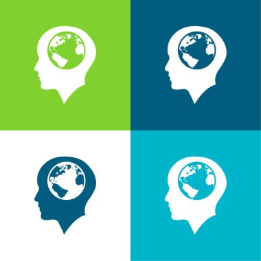 Düz Düz Dünya Küresiyle Kel Erkek Başı En düşük simge kümesi