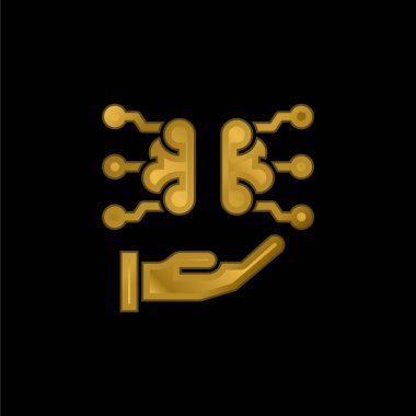 Beyin altın kaplamalı metalik simge veya logo vektörü