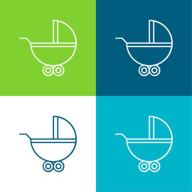 Tekerlekli Bebek Arabası Düz 4 renk simgesi seti