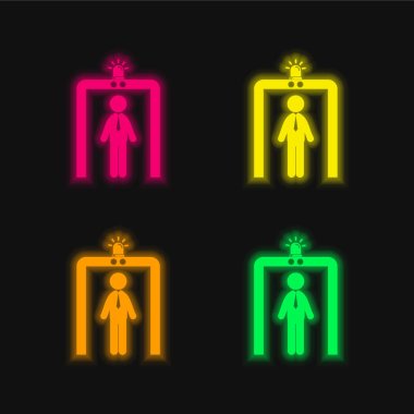 Airport Security Portal four color glowing neon vector icon clipart
