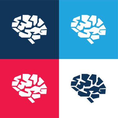 Beyin mavisi ve kırmızı dört renk minimal simge kümesi