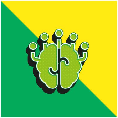 Beyin Yeşili ve Sarı Modern 3D vektör simgesi logosu