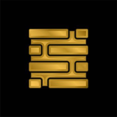 Tuğla duvarlı altın kaplama metalik simge veya logo vektörü