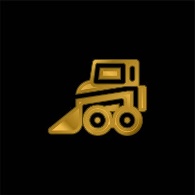 Backhoe gold plated metalic icon or logo vector clipart
