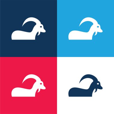 Koç burcu Büyük Boynuzlar mavi ve kırmızı dört renk simgesi seti