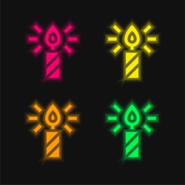 Birthday Candle four color glowing neon vector icon clipart