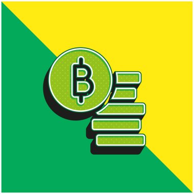 Bitcoin Yeşil ve Sarı modern 3d vektör simgesi logosu