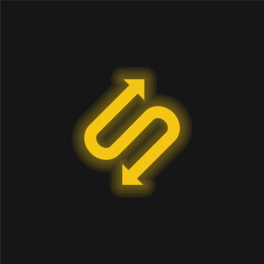 Arrow With Two Points In S Shape yellow glowing neon icon clipart