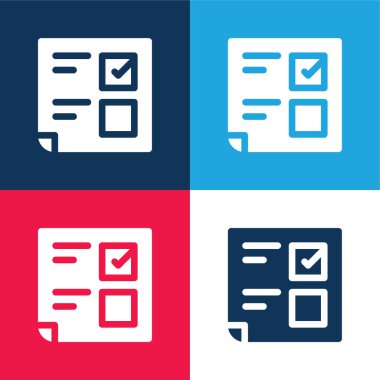 Oylama mavi ve kırmızı dört renk minimal simge kümesi