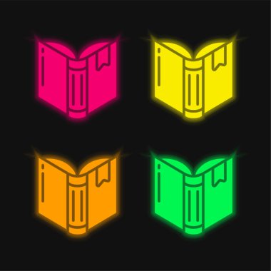 Kitap dört renk parlayan neon vektör simgesi