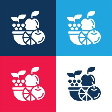 Basket blue and red four color minimal icon set clipart