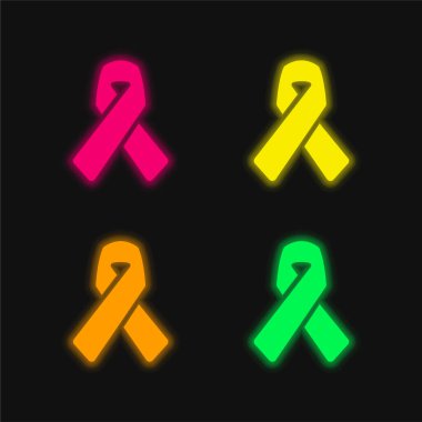 Farkındalık Kurdelesi dört renk parlayan neon vektör simgesi