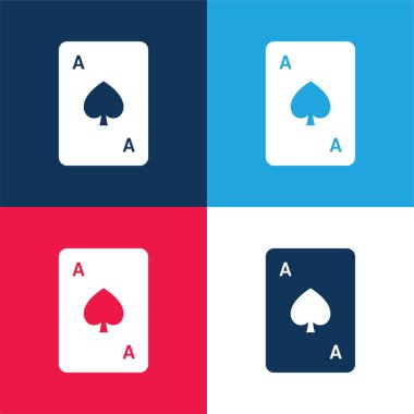 Ace Of Spades blue and red four color minimal icon set clipart
