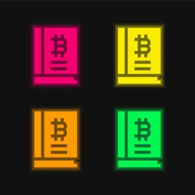 Bitcoin dört renk parlayan neon vektör simgesi