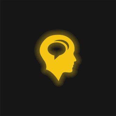 Kel Kafa ve Sohbet Baloncukları Sarı parlak neon ikon