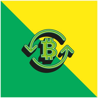Bitcoin Sembolü Dolaşan Oklar Yeşil ve Sarı Modern 3d vektör logosu
