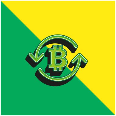 Bitcoin Symbol Inside Circulating Arrows Green and yellow modern 3d vector icon logo clipart