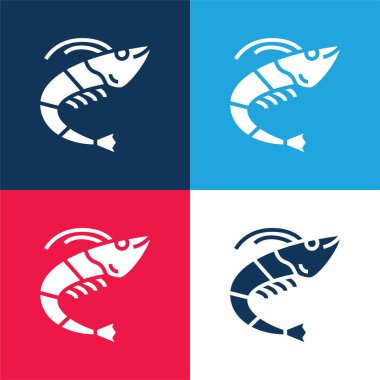 Animal blue and red four color minimal icon set clipart