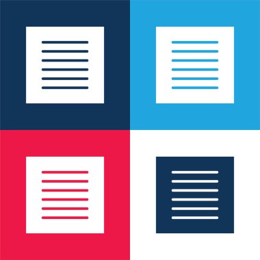 Hizalama mavi ve kırmızı dört renk minimal simge seti