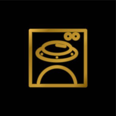 Ayı Resmi Kare Altın Kaplama Metal Simge veya logo Vektörü