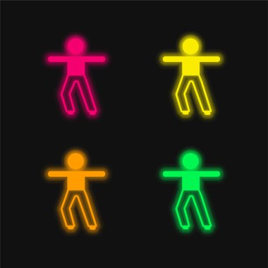 Çocuk Uzayan Kollar dört renkli parlayan neon vektör simgesi