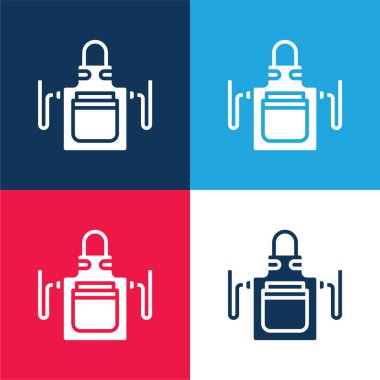 Önlük mavi ve kırmızı dört renk minimal simge kümesi