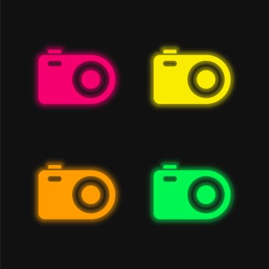 Analojik Fotoğraf Kamerası dört renkli neon vektör simgesi