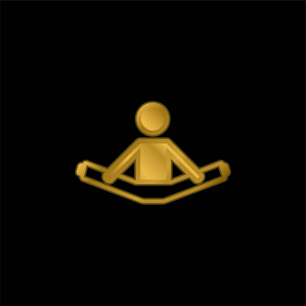 Boy Sitting Stretching Two Legs gold plated metalic icon or logo vector