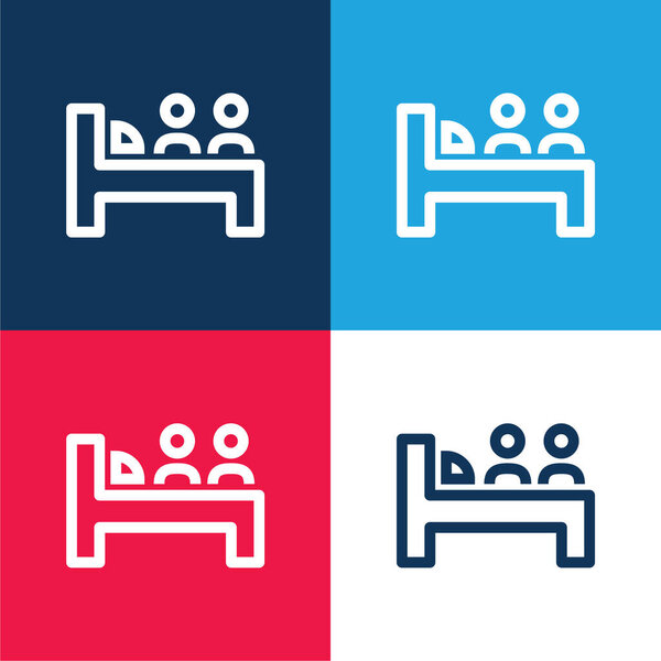 Bed For Two Persons blue and red four color minimal icon set