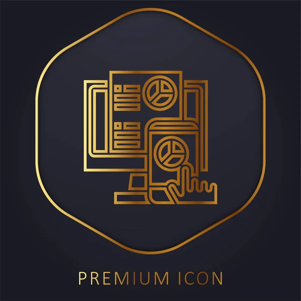 Analiza Logo Premium Lub Ikony Złotej Linii — Wektor stockowy