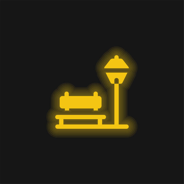Bench yellow glowing neon icon