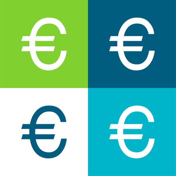 Большой Евро Символ Плоский четырехцветный минимальный набор значков
