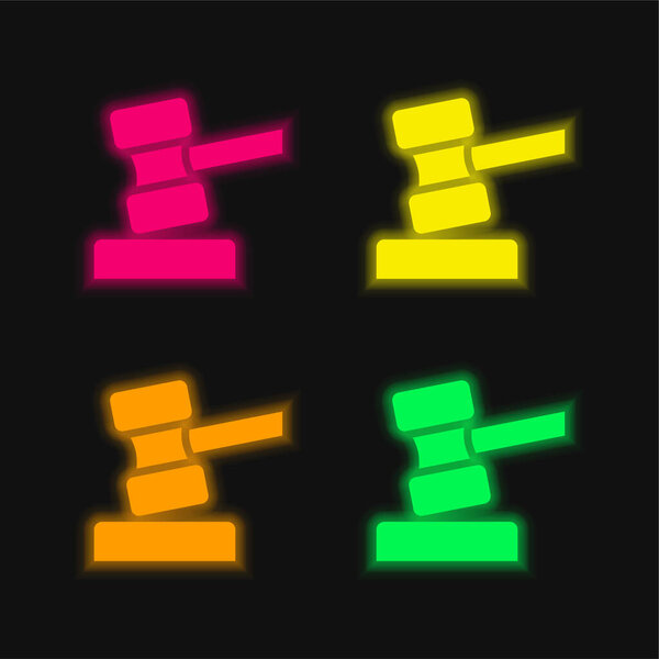 Auction four color glowing neon vector icon