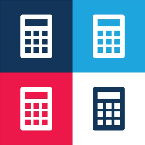 Basic Calculator Blue Red Four Color Minimal Icon Set — Stock Vector