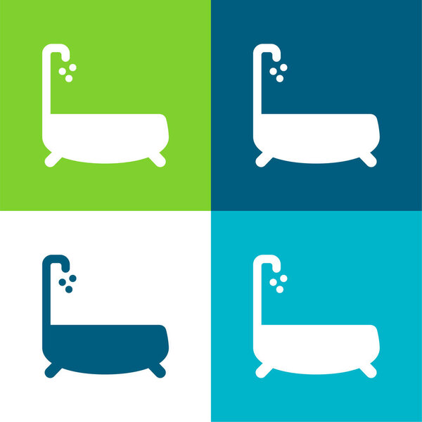 Bathtub With Water Dropping Flat four color minimal icon set