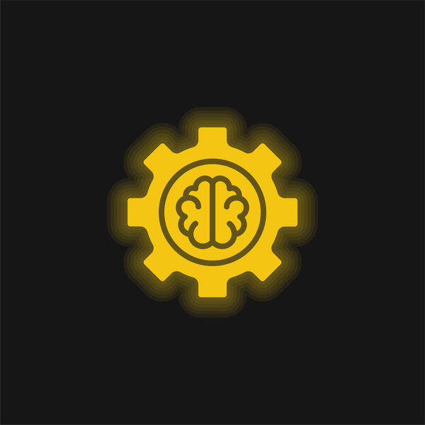 Желтая светящаяся неоновая икона искусственного интеллекта