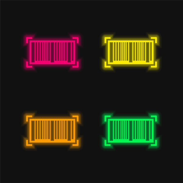 Bar Code four color glowing neon vector icon