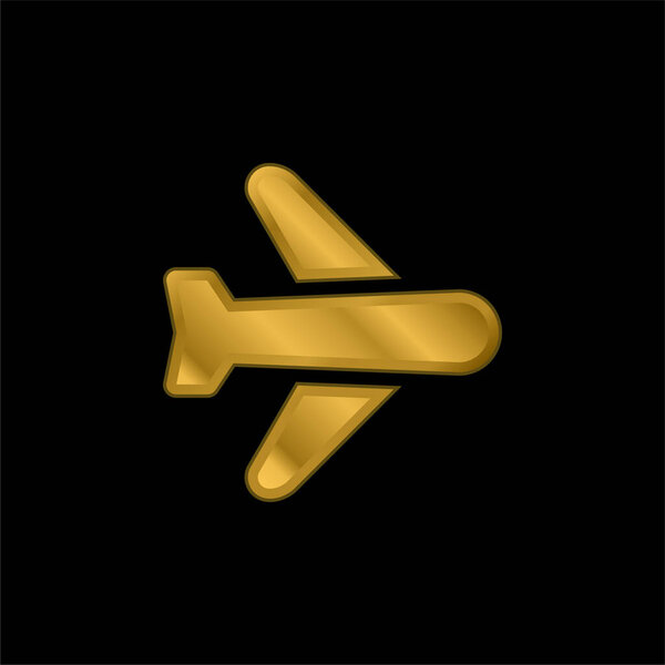 Airplane gold plated metalic icon or logo vector