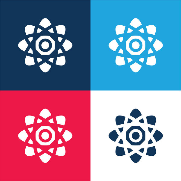 Атом синий и красный четыре цвета минимальный набор значков