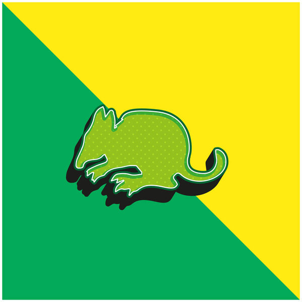 Bandicoot Mammal Silhouette Side View Green и желтый современный 3d векторный логотип