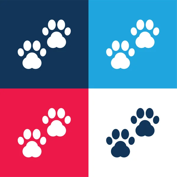 Animal Prints Blue Red Four Color Minimal Icon Set — Stock Vector