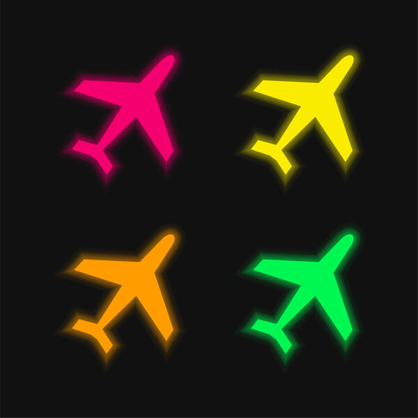 Airliner four color glowing neon vector icon
