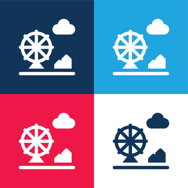 Amusement Park blue and red four color minimal icon set