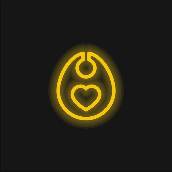Baby Bib With Heart Outline yellow glowing neon icon