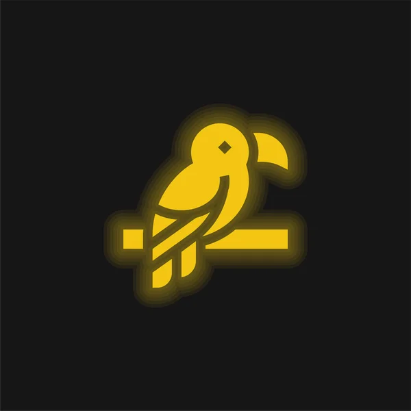 Ícone Néon Brilhante Amarelo Pássaro — Vetor de Stock